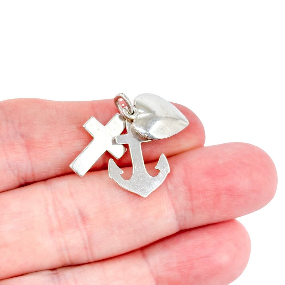 Vintage Sterling Silver Faith Hope Love Charm Pendant